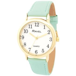 Ravel Ladies Medium Faux Leather Strap Watch - Sage Green/Gold
