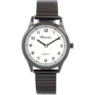 Ravel Ladies Minute Track on Stainless Steel Expander Watch - Black/White