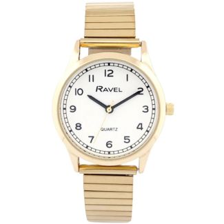 Ravel Ladies Minute Track on Stainless Steel Expander Watch - Gold/White