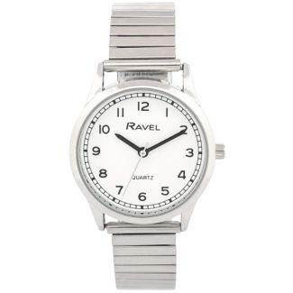 Ravel Ladies Minute Track on Stainless Steel Expander Watch - Silver/White
