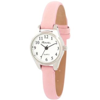 Ravel Ladies Petite Leather Strap Watch - Pink/Silver