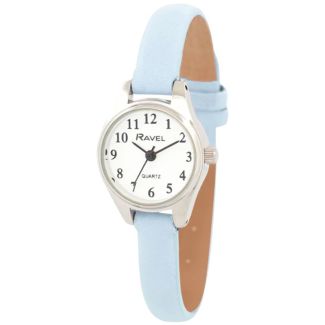 Ravel Ladies Petite Leather Strap Watch - Sky Blue/Silver