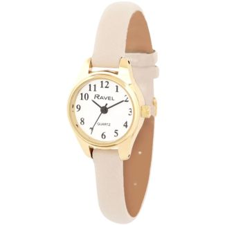 Ravel Ladies Petite Leather Strap Watch - Taupe/Gold