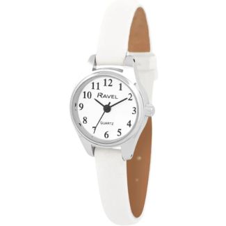 Ravel Ladies Petite Leather Strap Watch - White/Silver