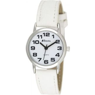 Ravel Ladies Round Classic Leather Strap Watch - White
