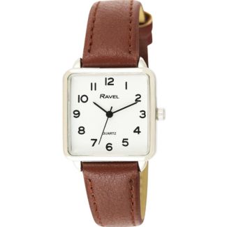 Ravel Ladies Square Leather Strap Watch - Tan