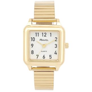 Ravel Ladies Square Stainless Steel Expander Watch - Gold/White