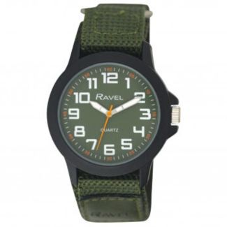 Wholesale Ravel Men's Velcro Strap Watch  - Black/Olive 