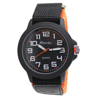 Ravel Men's Velcro Strap Watch  - Orange/Black 