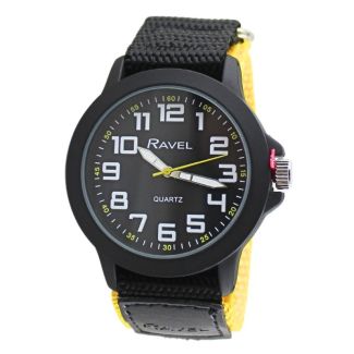 Ravel Men's Velcro Strap Watch  - Yellow/Black 