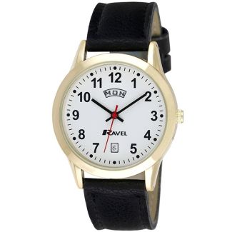 Ravel Men's Watch with Leather Strap Date Display - Black & Gold