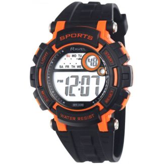 Ravel 3ATM Digital Watch - Black / Orange