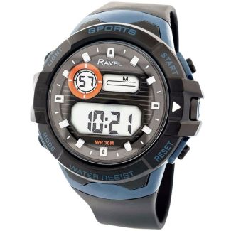 Ravel Men's 3ATM Digital Watch - Black / Blue