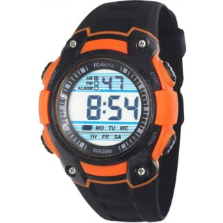 Ravel Mens 3ATM Digital Watch - Black / Orange