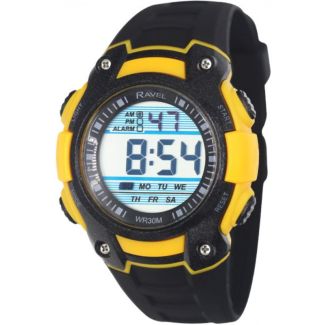 Ravel Mens 3ATM Digital Watch - Black / Yellow