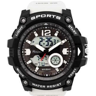Ravel Men's 5ATM Ana-Digi Watch with Backlight - White