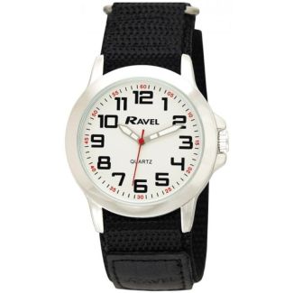 Ravel Men's Classic Dial Velcro Watch Strap - Silver/Black/Red