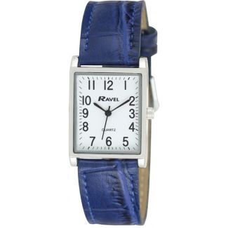 Ravel Men's Classic Cracked Leather Strap Watch - Silver & Blue