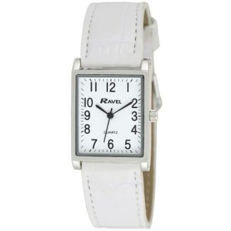 Ravel Men's Classic Rectangular Watch - White Strap