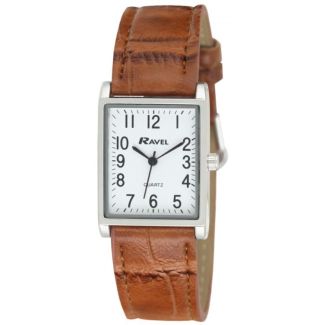 Ravel Mens Classic Cracked Leather Strap Watch - Brown & Silver