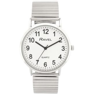 Ravel Men's Classic Stainless Steel Expander Watch - Silver/White
