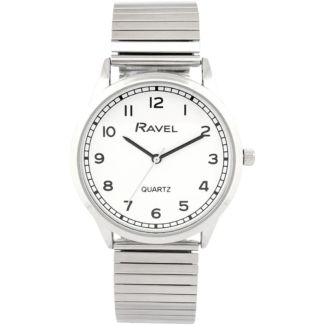 Ravel Men's Minute Track on Stainless Steel Expander Watch - Silver/White