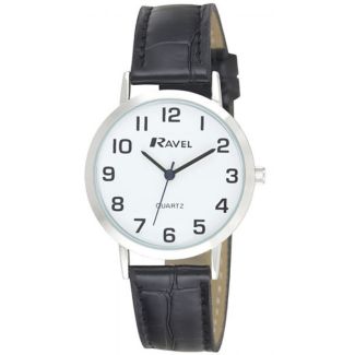 Ravel Men's Polished Round Leather Watch - Black