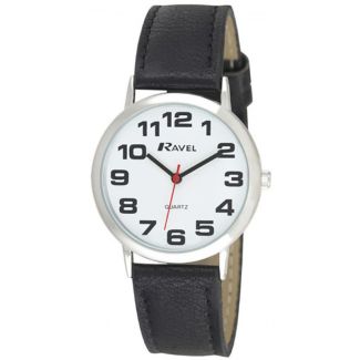 Ravel Men's Classic Leather Strap Watch - Black & Silver