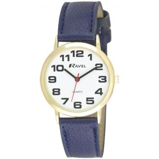 Ravel Men's Round Gold Tone Watch - Blue Strap