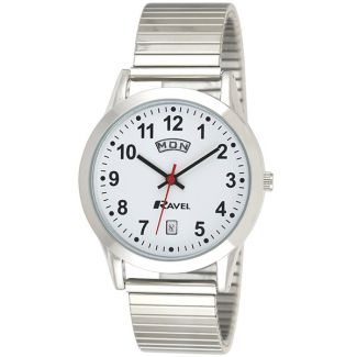 Ravel Mens Silver Expander Watch With Day date