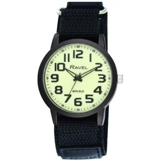 Ravel Men's Velcro Strap Watch - Black (Luminescent)