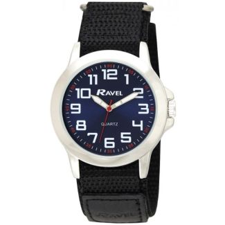 Ravel Men's Velcro Strap Watch  - Black/Blue 