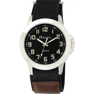 Ravel Men's Velcro Strap Watch  - Black/Brown