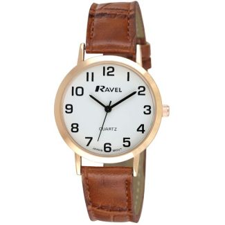 Ravel Mens Watch with Cracked Leather Watch Strap - Rose Gold & Brown