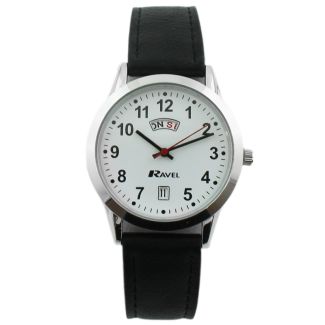 Ravel Mens Watch with Leather Watch Strap - Silver & White