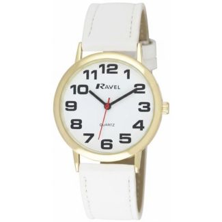 Ravel Men's Classic Bold Easy Read Gold Tone Watch - White Strap