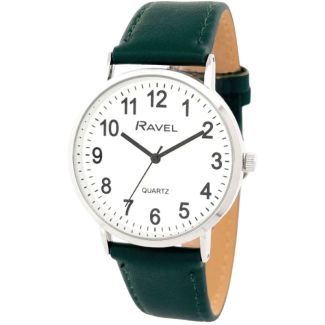Ravel Unisex Classic Leather Strap Watch - Green/Silver