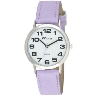 Ravel Unisex Classic Leather Strap Watch - Light Purple & Silver
