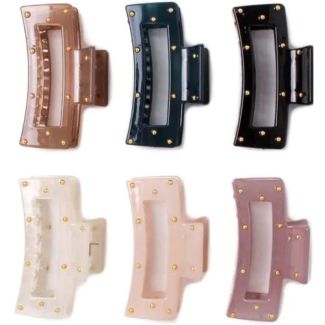 Rectangle Cut Out Hair Clamp with Gold Stud Detail - Assorted - 8.5cm