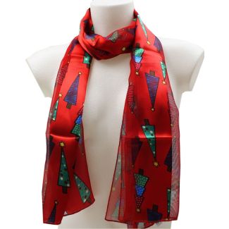 Ladies Christmas Tree Design Scarf - Red