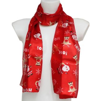 Ladies Santa & Rudolph Design Scarf - Red