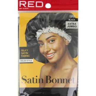 Red By  Kiss Black Satin Bonnet Sleep Cap - Extra Jumbo