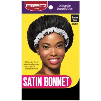 Red By  Kiss Black Satin Bonnet Sleep Cap - Large