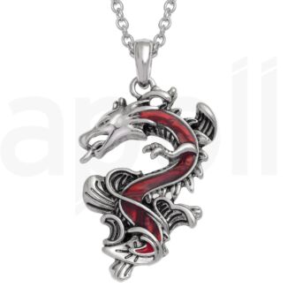 Red Paua Shell Chinese Dragon Pendant Necklace
