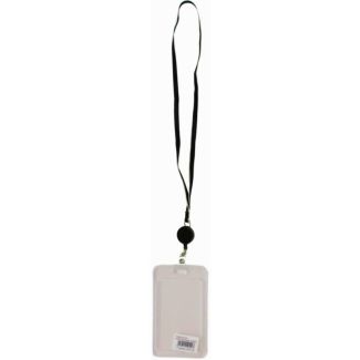 Retractable ID Card Holder With Lanyard - Black