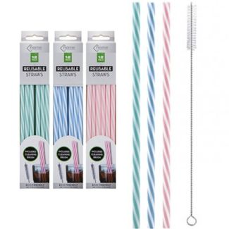 Reusable Plastic Straws with Cleaning Brush