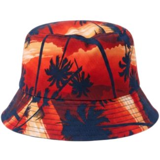 Reversible Palm Tree Sunset Bucket Hat - Red