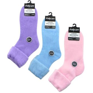 Ladies Plain Brushed Bed Socks - Assorted