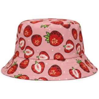Reversible Pink Strawberry Bucket Hat