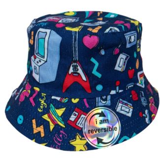 Reversible Retro Arcade Gaming Bucket Hat - Blue
